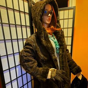 Women's Luxury suede winter hooded coat